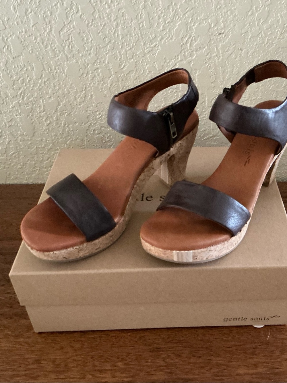 gentle souls Dark Brown Leather Cork Platform Sandals